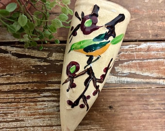 Vintage Ceramic Bird Wall Pocket...Mid-Century Decor. Crazed Pottery. Made in Japan.