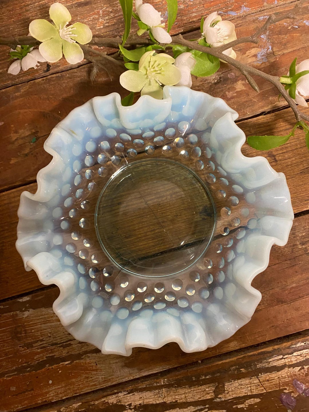 Vintage Blue Opalescent Fenton Hobnail Ruffled Dish: MCM Candy Dish - Etsy