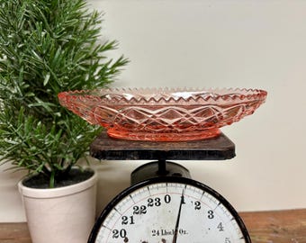 Antique Pink Imperial Glass Little Jewel Diamond Block Bowl...Depression Glass Bowl. Ornate Dish.