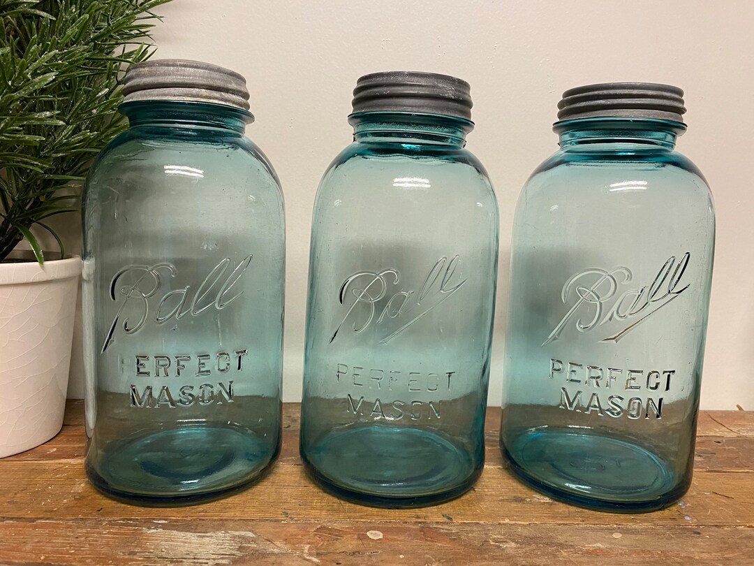 Vintage Clear-Vu Ball Perfect Mason Blue Jar Presto Lid