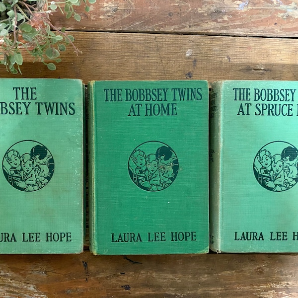 Antique Bobbsey Twins Book…Old. Vintage. 1920’s. Hardcover. Childrens. Literature. Laura Lee Hope. Green. Orange. Illustrations. 1st Edition