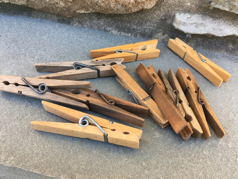 Vintage Wooden Clothespins Set (10)... Laundry. Drying. Wood. Wire ...
