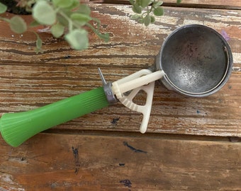 Vintage Ice Cream Scoop…Old. Retro. Aluminum. Plastic. Kitschy. Green. Handle. Utensil. Tool. Dipper. Summer. Farmhouse. Chocolate. Vanilla.