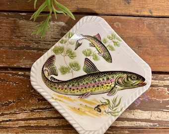 Vintage Royal Adderley Fish Trinket Dish...Bone China. Made in England. Rope Edge Jewelry Holder. Trout. Lake Decor.
