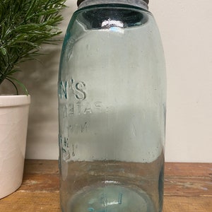 Antique Half Gallon Blue Mason JarGlass. Vintage. Patent. 1858. Canning. Zinc. Farmhouse. Wedding. Rare. Container. Storage. Old. Keystone. image 4