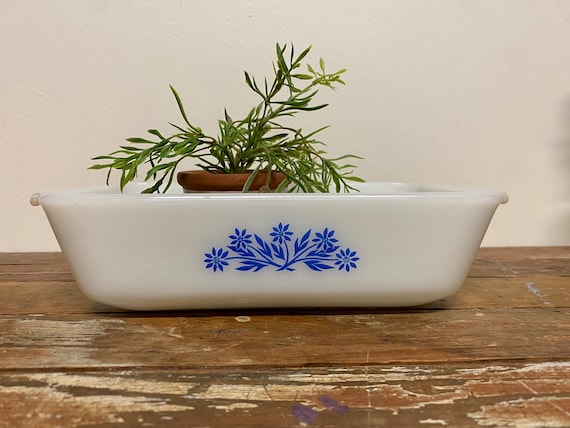 Vintage Fire King Milk Glass Loaf Pan: Cornflower Blue Design - Etsy