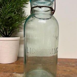 Antique Lightening Blue Canning Jar…Vintage. Half Gallon. Rare. Unusual. Glass Lid. Zinc. Farmhouse. Wedding. Numbered. Container. Old. Bail