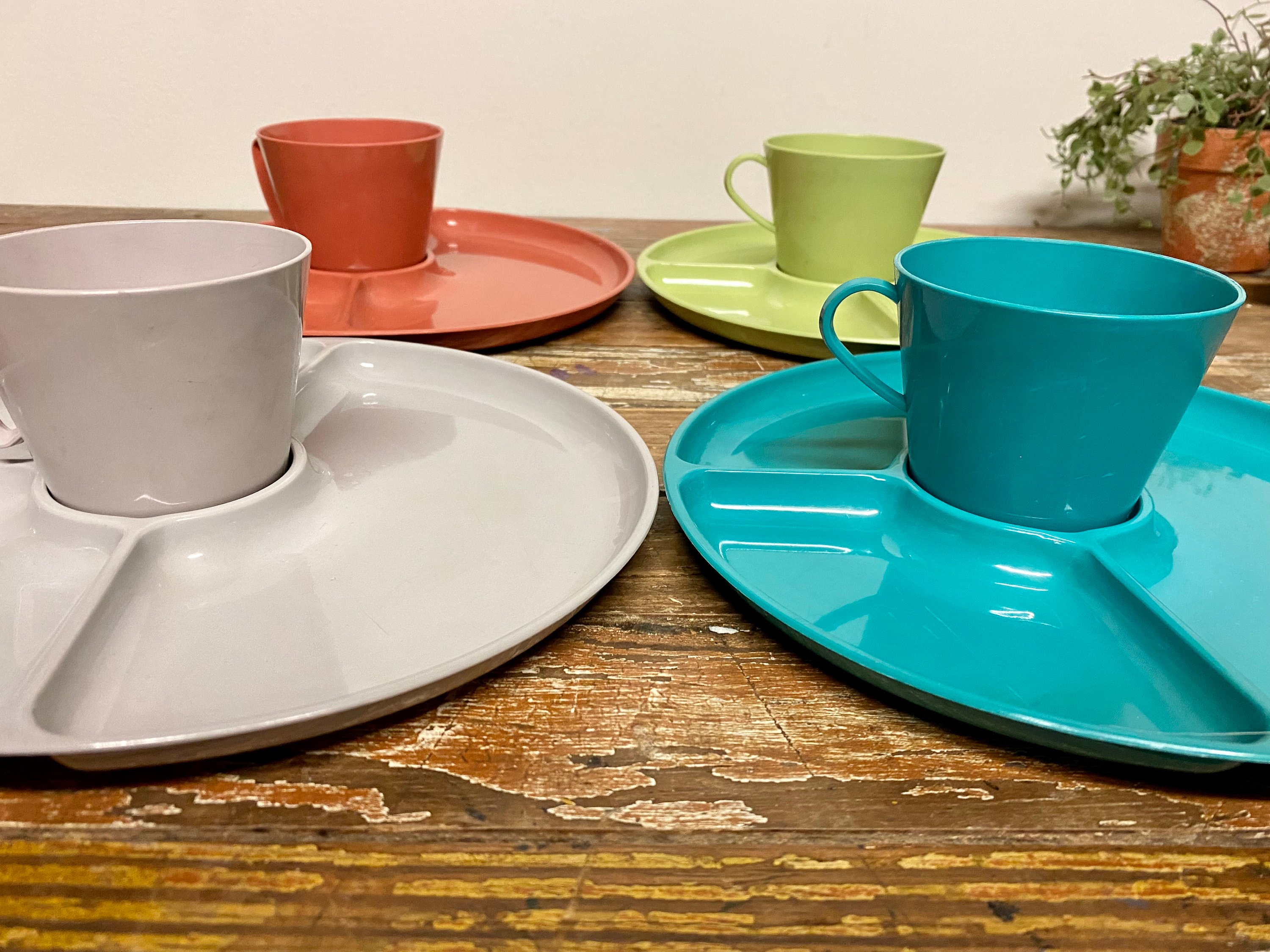 Vintage Sterilite Divided Plate Set: Retro Plastic Picnic Dishes