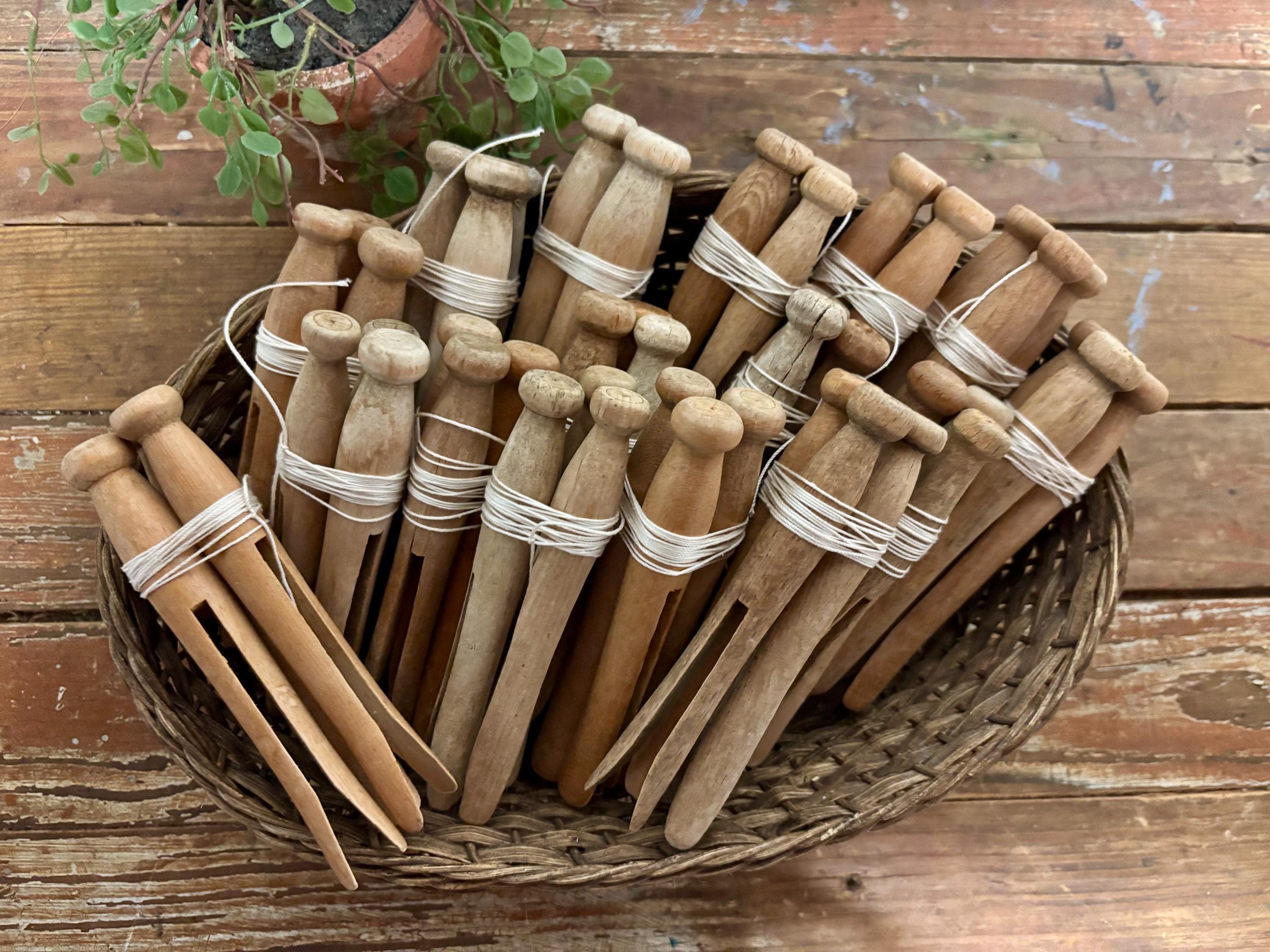 Vintage XL Wooden Clothespin Bundle (3)...laundry. Wood. Line Drying ...