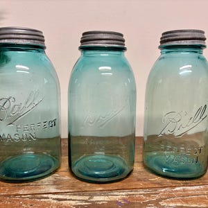 Antique Half Gallon Ball Jar…Vintage. Blue. Perfect. Mason. Canning. Lid. Zinc. Retro. Farmhouse. Wedding. Container. Storage. Organization
