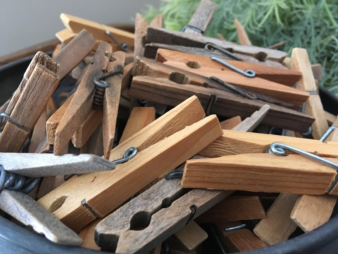 Vintage Wooden Clothespins Set (10)... Laundry. Drying. Wood. Wire ...