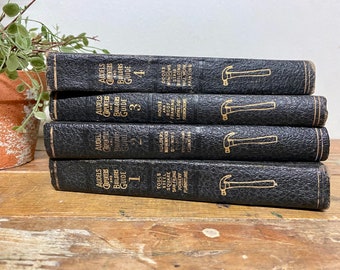 Antique Leather Book Set…Audels Carpenters and Builders Guide Volumes 1-4. Carpentry. Building. Tools. Manual. Hammer. Vintage. Retro. Books