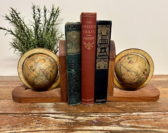 Vintage Wood Globe Bookends…World Map. Hardwood. Library. Modern Farmhouse. 1970s. Book Holder.