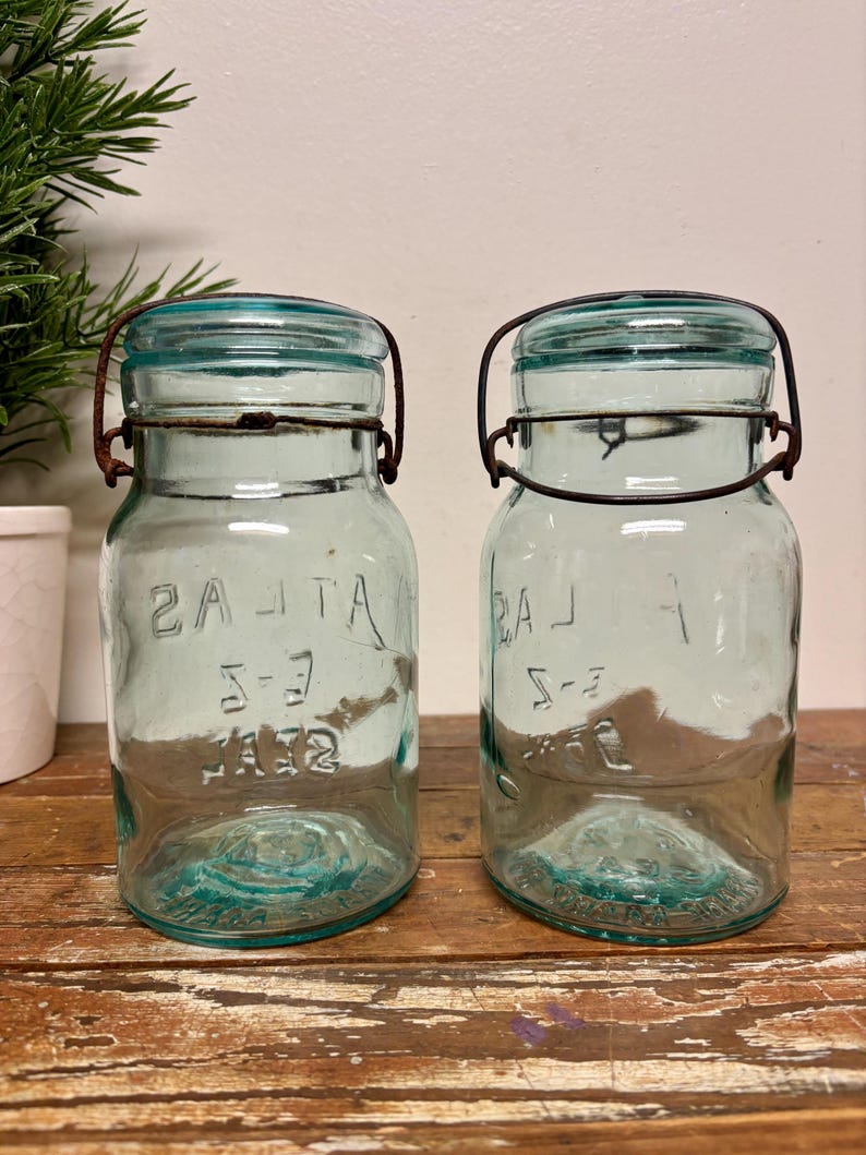Antique Atlas Blue Glass Jar...one. Quart. Canning. Ez-seal. Mason ...