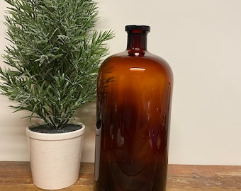 Vintage XL Amber Apothecary Bottle…Extra Large. Gallon. Brown. Glass. Floral. Modern Farmhouse. Neutral. Earth Tone. French Country. Heavy.