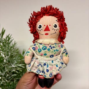 Vintage Miniature Raggedy Ann Doll...1970s Knickerbocker. Floral Dress. Bloomers. Rag Doll.