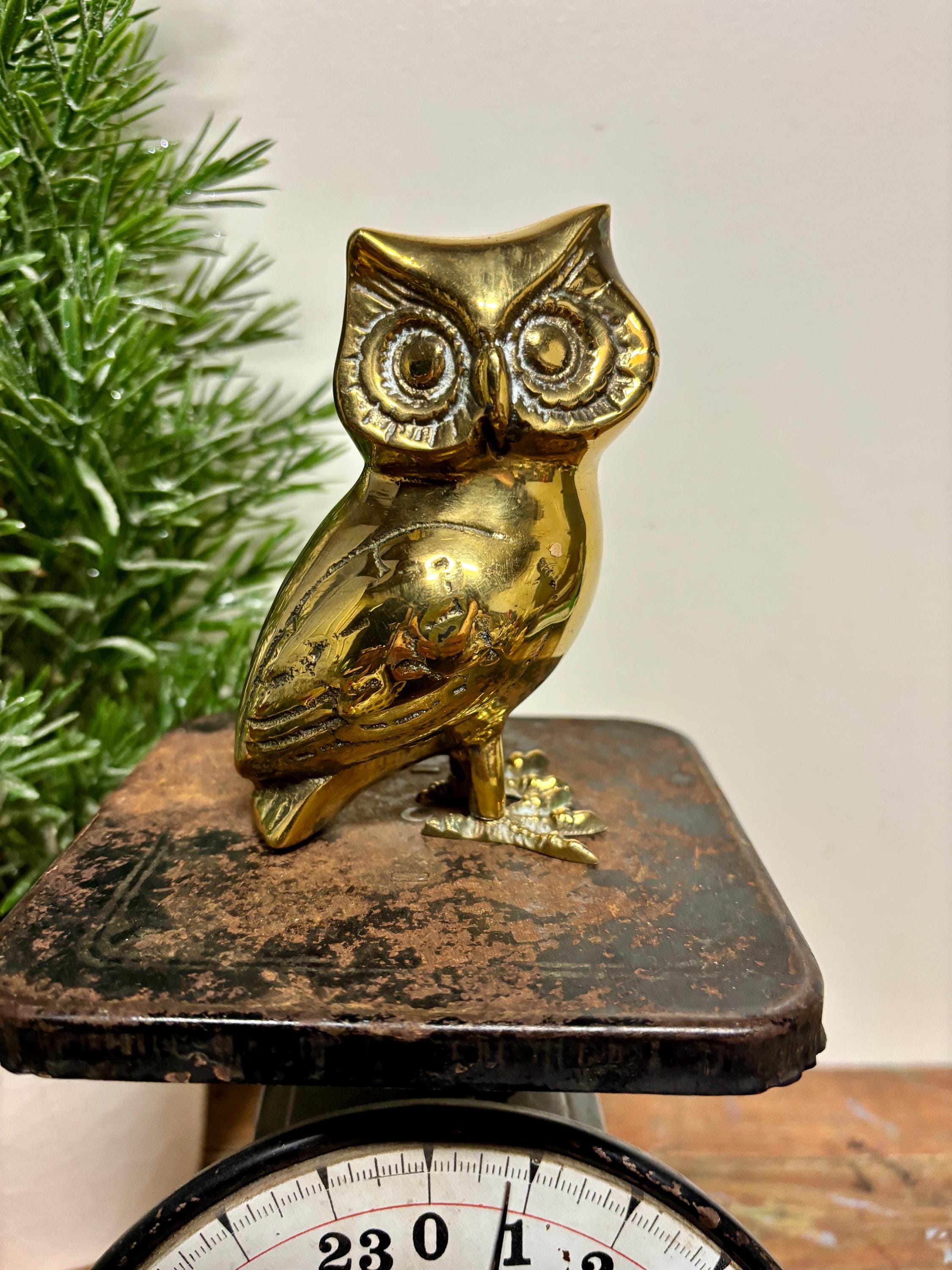 Vintage Solid Brass Owl Bird Figurine&hellip;Ornithology. Mid Century. Gold Statue. Animal Decor. Mi
