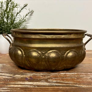Vintage Brass Jardiniere Planter: Hammered Brass. Ornate French Country Decor.