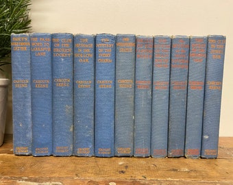 Vintage Nancy Drew Book...Mystery. Novel. Carolyn Keene. Mildred Benson. Sleuth. Hardcover. Blue. Orange. Silhouette. Illustration. 1930-40s