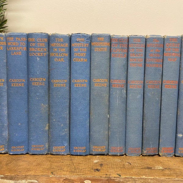 Vintage Nancy Drew Book...Mystery. Novel. Carolyn Keene. Mildred Benson. Sleuth. Hardcover. Blue. Orange. Silhouette. Illustration. 1930-40s