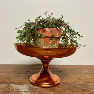 Vintage Copper Pedestal Compote…Plated. Bowl. Round. Fruit Bowl. Farmhouse. Dish. Shiny. Fall Decor. Autumn. Candle Holder. Plant Stand.