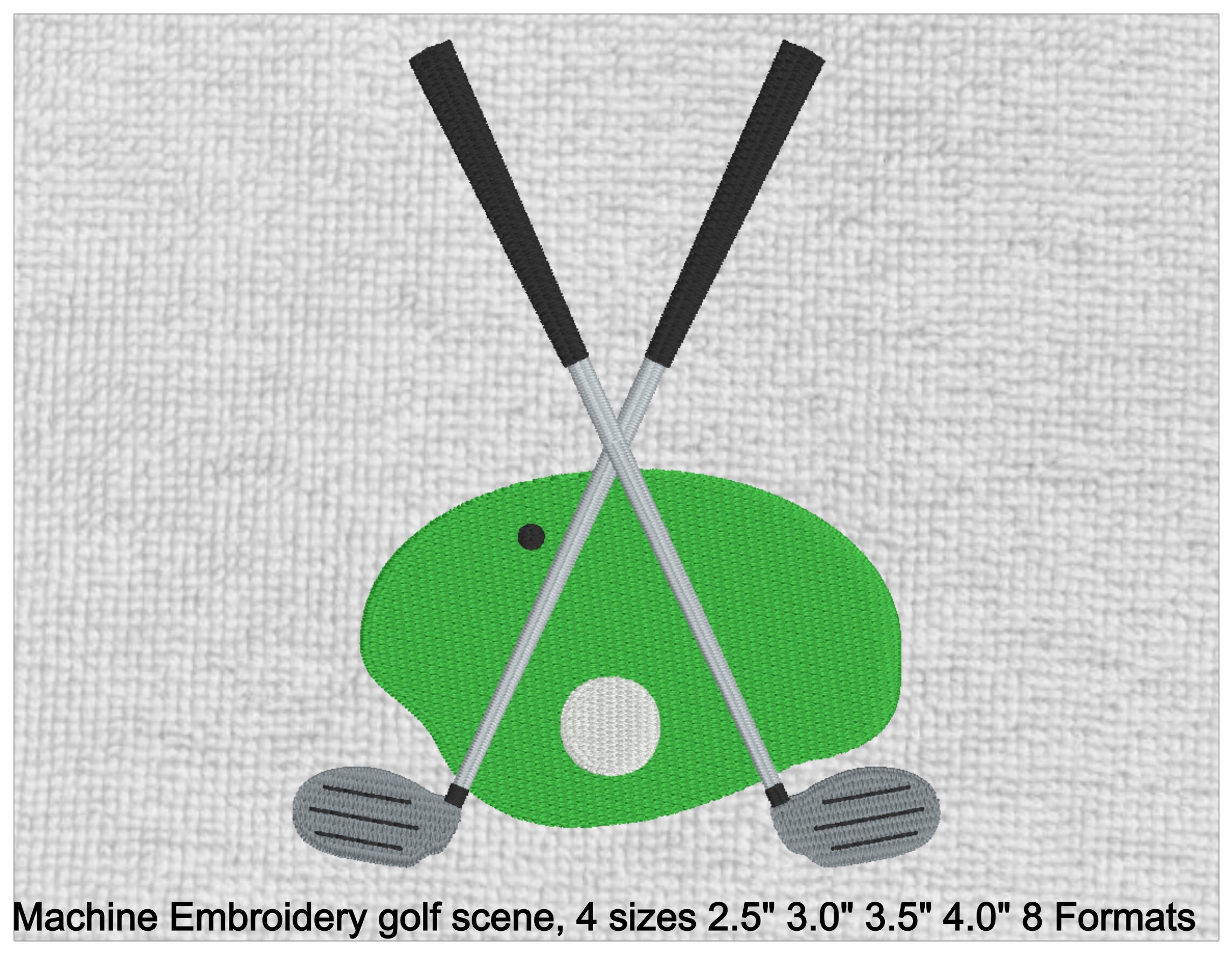 ゴルフシーンの機械刺繍デザイン：4サイズ（デジタルダウンロード