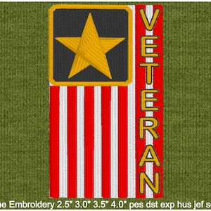 Motif de broderie drapeau vétéran de l&#39;armée - fichier numérique pour couture à la machine en plusieurs tailles