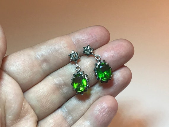 Vibrant green stone and marcasite earrings