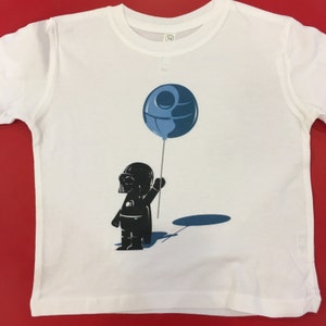 Cute Darth Vader Infant and Toddler T-shirt Holding Star Wars Death Star Balloon