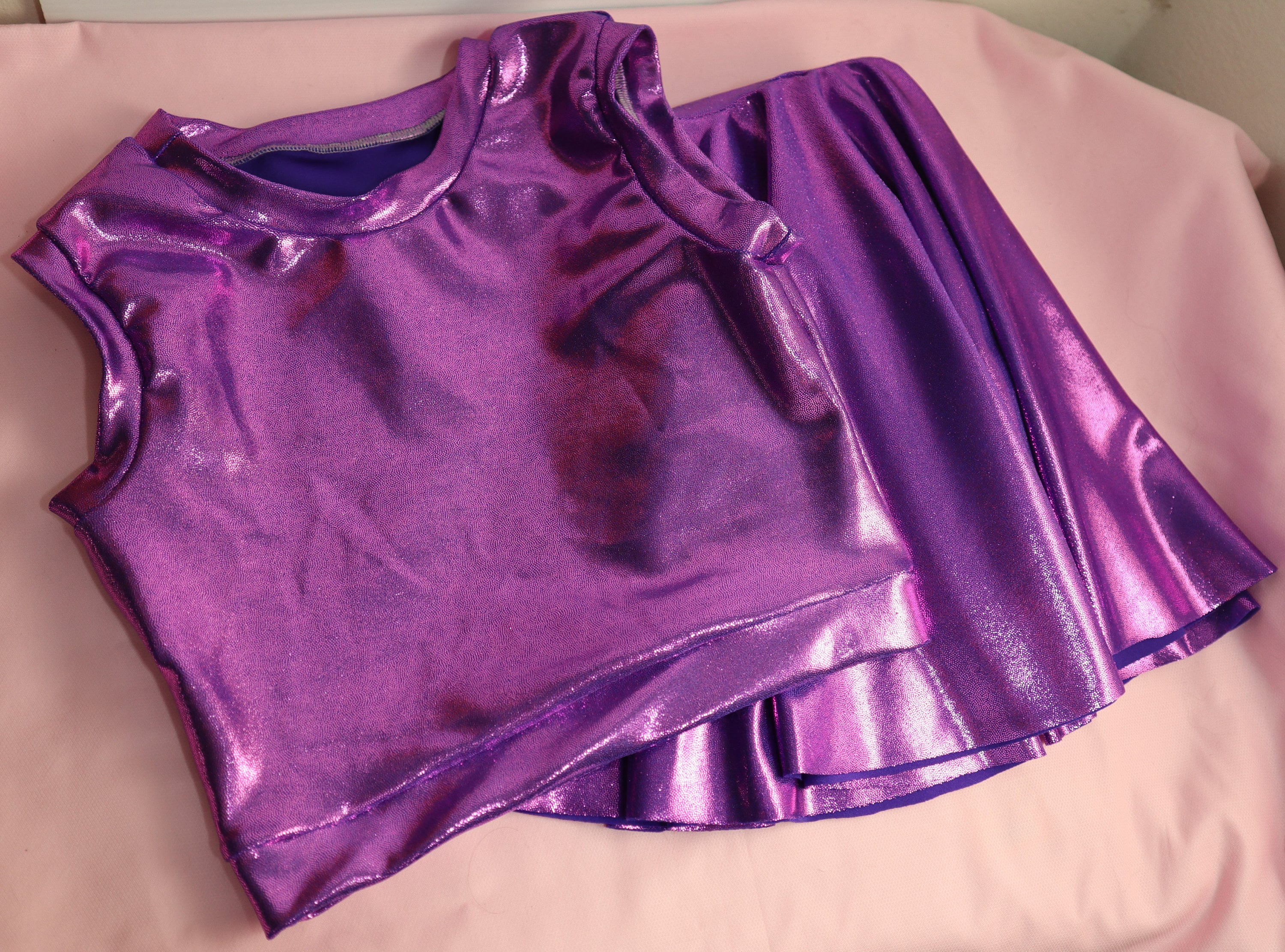 Spandex Metallic Purple Bell Bottoms Stretch Pants High Waisted, Baby Bell Bottoms, Toddler bell Bottoms, Girl Bell Bottoms, crop tank top