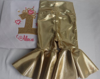 Spandex Metallic Gold Bell Bottoms Stretch Pants High Waisted, Baby, Toddler Bell Bottoms, Girl Bell Bottoms