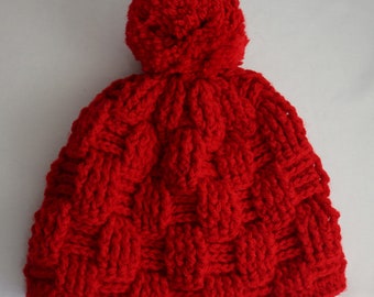 Adult Knit Hat, Beanie with PomPom Handcrafted