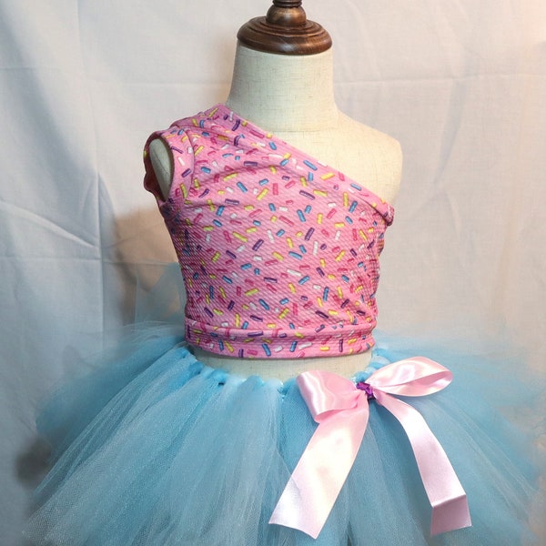 Tutu and Cold shoulder set/ One Shoulder/ Party Tutu, Birthday Tutu, Photoshoot, Sprinkles, Pink, Blue, colors, Toddler, infant wear