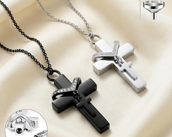 Cross Diamond Urn Necklace | Waterproof Stainless Steel Pet & Human Ashes Keepsake