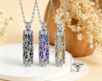 Stainless Steel Urn Necklace with Tree of Life Design for Ashes Memorial Keepsake