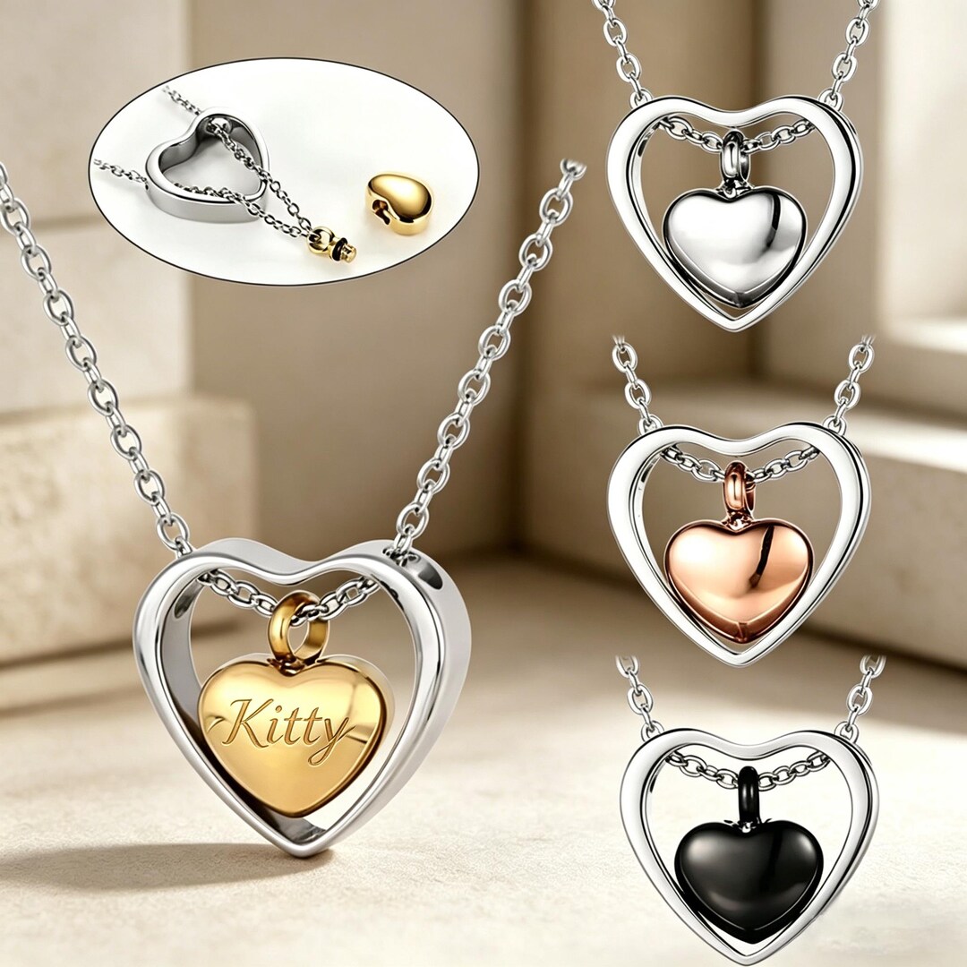 Double Heart Urn Necklace for Ashes - Cremation Memorial Jewelry ...