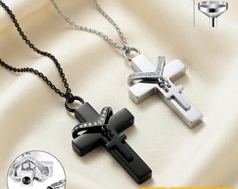 Cross Diamond Urn Necklace | Waterproof Stainless Steel Pet & Human Ashes Keepsake