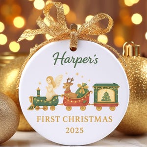 Personalized Babys First Christmas Ornament 2025, Custom Name Holiday Train Ornament, Newborn Keepsake Gift for Baby Boy or Girl