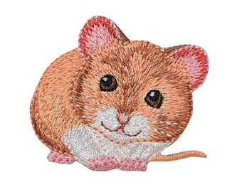 Mouse - Brown and Tan - Embroidered Patch - Iron on Applique - 1516671A