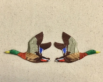 Mallard Drake - Duck - Flying Left or Right - Iron on Applique - Embroidered Patch