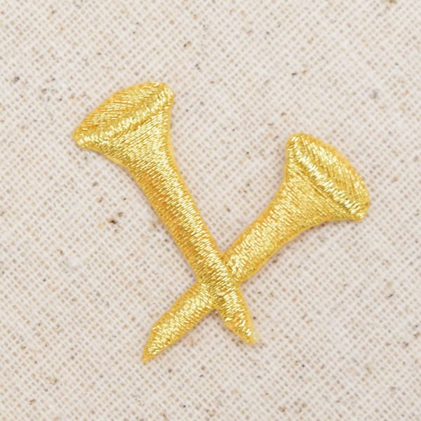 Golf - Two Crossed Tees - Gold - Iron on Applique - Embroidered Patch - 230045-A