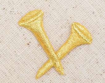 Golf - Two Crossed Tees - Gold - Iron on Applique - Embroidered Patch - 230045-A
