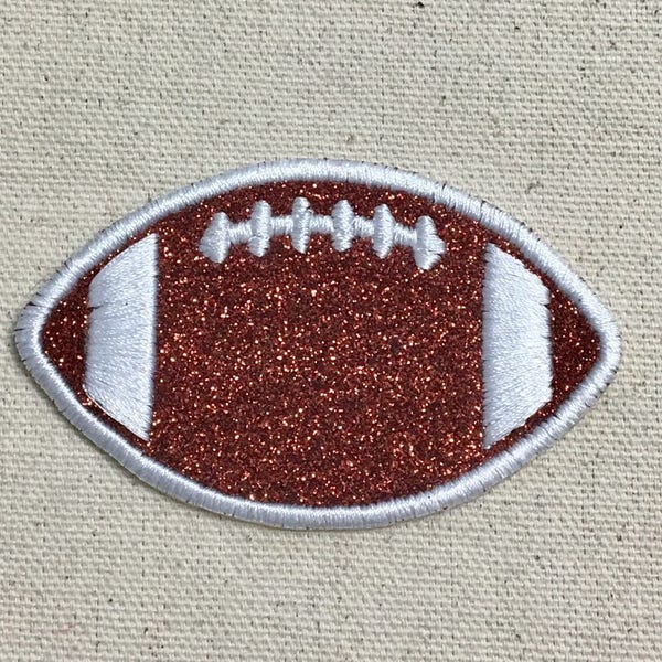 Football - Brown Glitter - White Outline/Stitches - 2", 3", 4" or 5" - Sports - Iron on Applique - Embroidered Patch