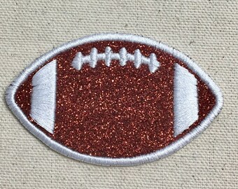 Football - Brown Glitter - White Outline/Stitches - 2", 3", 4" or 5" - Sports - Iron on Applique - Embroidered Patch