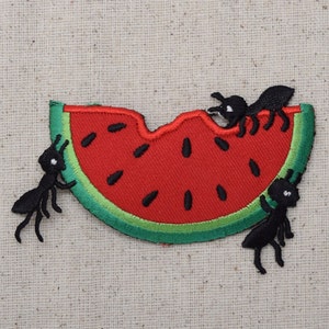 Watermelon Slice - Covered in Ants - Picnic Food - Fruit - Iron on Applique - Embroidered Patch - 681042A