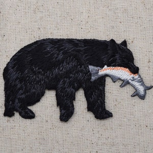 Black Bear Catching Fish, Rainbow Trout, Embroidered, Iron on Patch image 2
