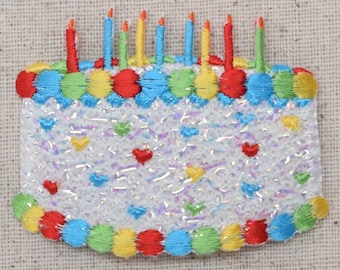 Birthday Cake W//Candles Embroidered Iron On Applique Patch Cute!
