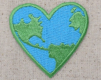 Planet Earth - Heart - Iron on Applique - Embroidered Patch - 694760-A