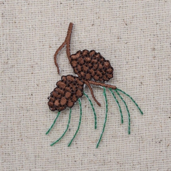 4" Pine Cones - Needles -Pine Tree Branch - Iron on Applique - Embroidered Patch