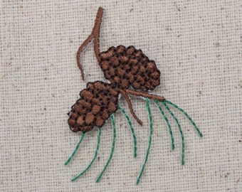 4" Pine Cones - Needles -Pine Tree Branch - Iron on Applique - Embroidered Patch